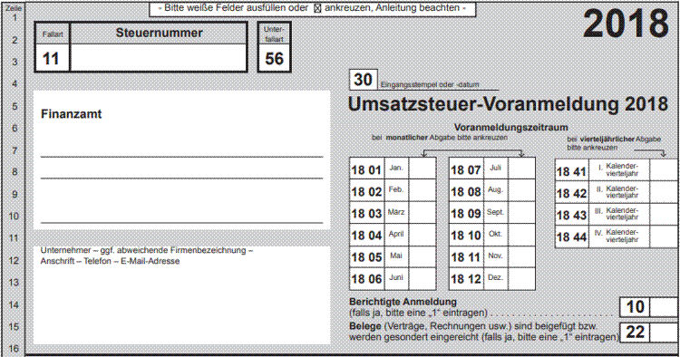 Umsatzsteuer-Voranmeldung 2018 Umsatzsteuer-Voranmeldung 2018
